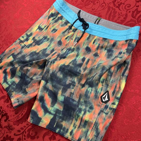 Volcom Mashed Stoney Boardshorts Mens 32 Blue Orange Surfer Beach Swim Trunks - Picture 1 of 10